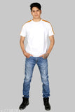 Classy cotton short sleeve men's t-shirt, printed with two shoulder stripes, slim fit - India