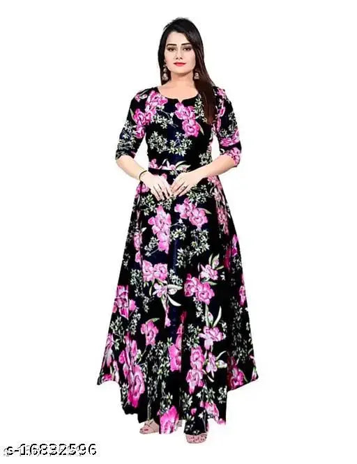 Women's printed rayon three-quarter sleeve dress, vibrant pattern on free size, suitable for functions, festivals, parties, and office wear - The Fam Studio - Indian craftsmanship