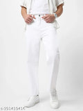 White non-stretchable denim Urbano Fashion men's loose fit jeans, solid pattern, size 28, 30, 32, 34, 38, or 40