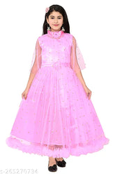 Girls pink net frock dress, embellished three-quarter sleeve, 100% net, size 3-4 years (bust 22in, length 32in)
