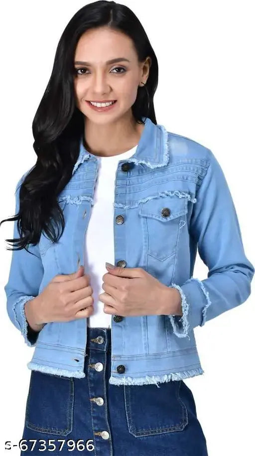 Long-sleeved solid denim jacket for women, classic Indian-made women's fashion