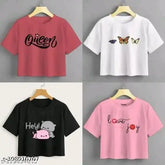 Stylish printed crop tops (pack of 4) - women's and girls cotton, short-sleeved, versatile summer wear from India