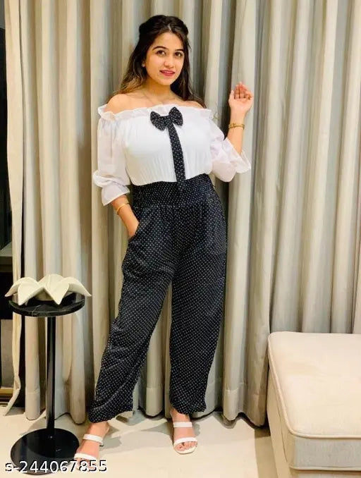 Grey printed georgette jumpsuit for girls, three-quarter sleeves, versatile fashionwear for events
