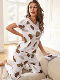 Graphic print cotton lycra women's night suit set, soft and trendy for sleepwear and loungewear