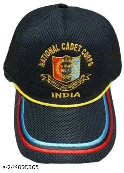 Navy Blue Polyster NCC Logo Embroidered Net Cap, suitable for boys or girls in the National Cadet Corps