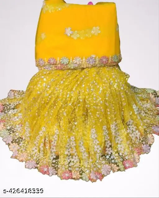 Unstitched net sequin lehenga choli & dupatta set, embroidered with zari, ideal for Indian wedding gowns (3.5mtr blouse, 1mtr dupatta, 2.10mtr total)