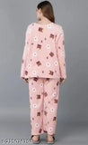 Woolen winter nightsuit for women & girls with fur detail, adorned in Disney & cartoon prints