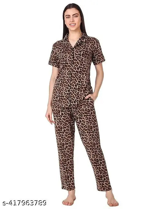 Tiger print crepe pajama set, Indian-made ladies sleepwear with pockets