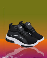 Black mesh sports running shoes for kids, lace-up design with PVC sole, ideal for boys and girls daily use