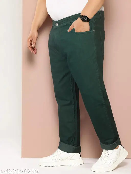 Black cotton blend men's relaxed green jeans, elevate everyday style with timeless fit and comfort, size 36, 38, 42, 44, 46, 48 (India origin)