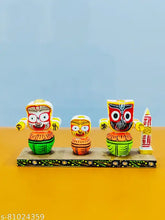 Marble & wood handicraft Idol of Jagannath Balabhadra, Shubhadra - Detailed statue from Puri Jagannath Dham, India (14cm x 7cm x 0.5cm)