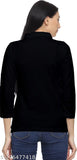 Black cotton polo shirt, three-quarter sleeves, solid design for women's western wear from Roarers