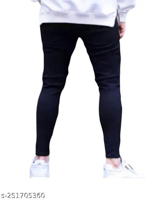 Elegant unique men's denim jeans, black, high-quality fabric, versatile fit with slight stretch, machine washable, durable and long-lasting