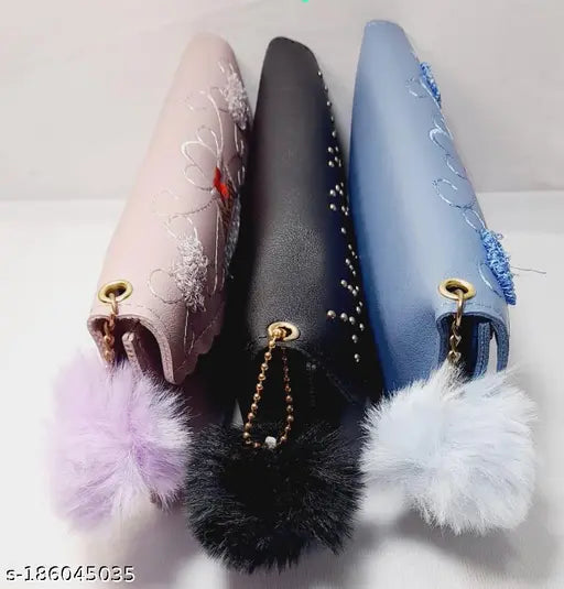 Curvy bow PU hand clutch - embroidered net, 3 compartments, free size (9x22in), Indian origin