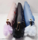 Curvy bow PU hand clutch - embroidered net, 3 compartments, free size (9x22in), Indian origin