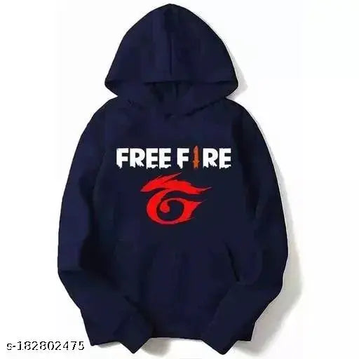 Blue Unisex-Kids Cotton Hoodie with Free Fire Print, soft & cozy hooded neckwear for winter outings, ideal for kids aged 9-16 years (Indian brand)