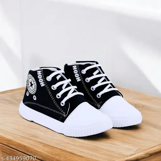 White and black trendy canvas running shoes for kids: Breathable, supportive, and fashionable, ideal for daily wear