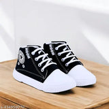 White and black trendy canvas running shoes for kids: Breathable, supportive, and fashionable, ideal for daily wear