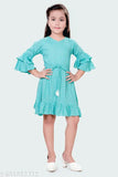 Green polyester self-design net midi dress for girls (5-6 years, 25in bust, 24in length)