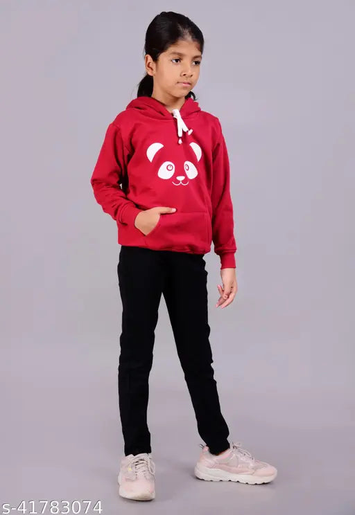 Maroon wool sweatshirt hoodie for girls, self-design, long sleeves, size 0-12 years, made in India