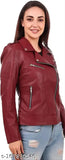 Cherry faux leather women's jacket, solid-colored long sleeve, XS-XL, made in India