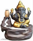Handcrafted Poly Resin Ganesha Water Fountain Burner, 10 Smoke Backflow Incense Cones, Lord Ganesh with reversed smokey waterfall effect