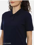 Dark Blue Spylark Solid Women's Polo Neck T-Shirt, polycotton, short sleeves