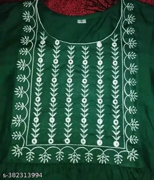 Rayon women's embroidered kurti, solid color three-quarter sleeve top, Indian handcrafted fashion for women