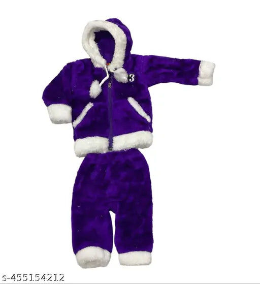 Blue acrylic sweater for baby boy and girl, long sleeves, solid pattern