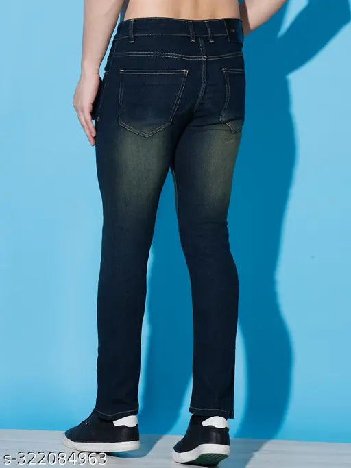 Stretchable denim full-length men's jeans, dyed/washed, size 30 (waist 30in, length 41in), India-made