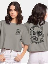 Printed stylish women's cotton blend short-sleeved T-shirt, "WD" design, made in India