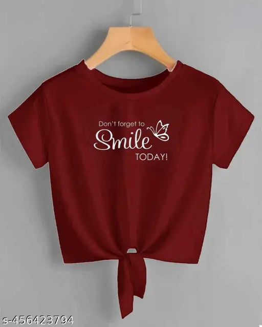 Women's Lycra KNOT crop top, smile today printed in vibrant colors, made in India