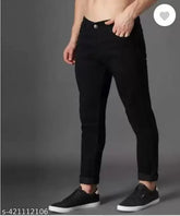 Men's black polycotton slim jeans for various sizes: 28, 30, 32, 34 inches (India-made)