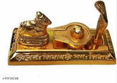 Golden brass Shivling with Nandi idol, 4-inch figure for home temple decor