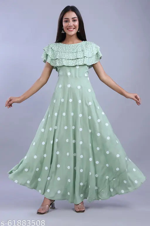 Polka dot rayon Anarkali kurti, printed combo for Indian women and girls, India-made fashion