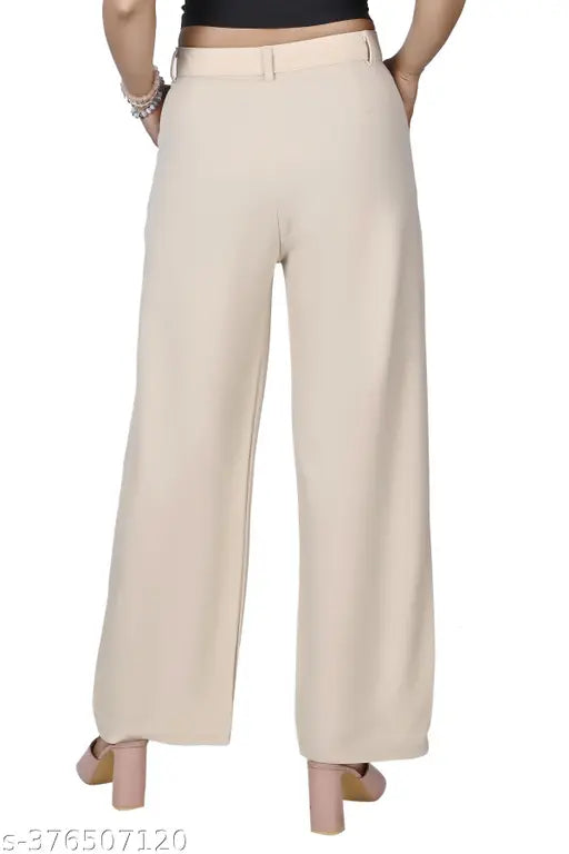 Comfortable cotton lycra formal trousers with side pockets, solid net, lightweight & breathable for women's daily wear