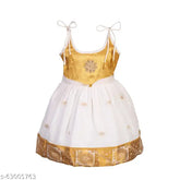 Sleeveless cotton traditional ethnic wear frock, embroidered net - South Indian style baby dress, 0-6 Months to 2-3 Years