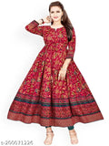 Maroon rayon anarkali kurti with trendy print, three-quarter sleeves, ideal for women's formal wear
