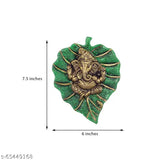 Brass Ganesh Idol on Green Paan Leaf Wall Hanging, 75 INCH SIZE - Indian religious decor for home & office, Feng Shui, Vastu compliant