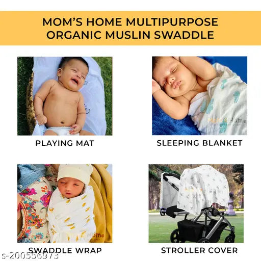 Organic cotton muslin swaddle, 100x100cm, ideal for 0-12M, featuring animal print