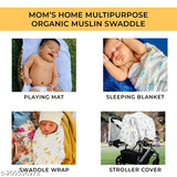 Organic cotton muslin swaddle, 100x100cm, ideal for 0-12M, featuring animal print