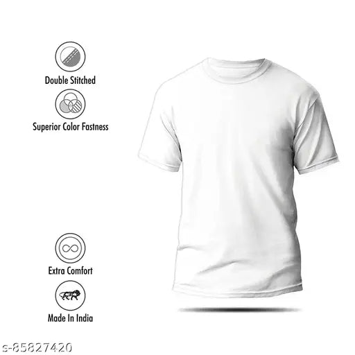 Trendy white cotton blend half sleeve lion t-shirt for men, printed design on round neck with short sleeves (S: 36in x 27in, XL: 42in x 30in)