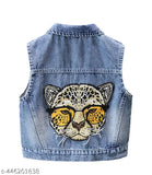 Blue denim sleeveless lion printed blazer for boys, aged 3-8 years