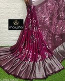 Brasso Moss chiffon saree with contrast blouse - soft, smooth, floral print summer collection in free size, India origin