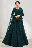 Embroidered net lehenga choli & dupatta for women, trending Indian fashion with semi-stitched measurements (44in/42in/2.2in)