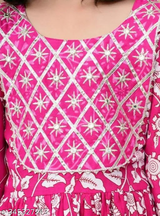 bebi pink rayon kurta set with mulmul dupatta, three-quarter sleeves, printed pattern for 7-8 years old