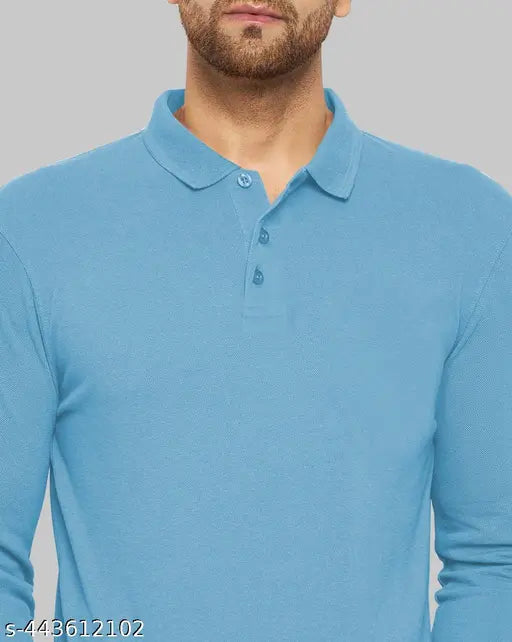 Indian-made men's polycotton full sleeve solid polo t-shirt in L, XL, XXL, XXXL sizes