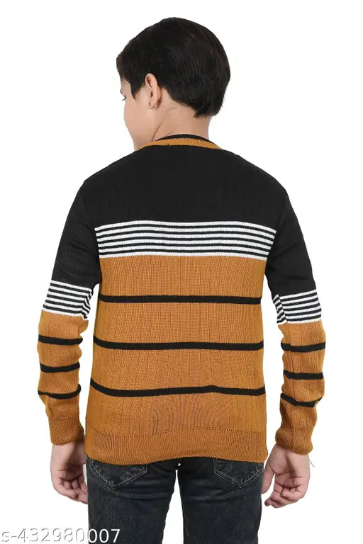 Wool striped sweater for boys, long sleeves, trendy design, sizes 7-8 years & 8-9 years