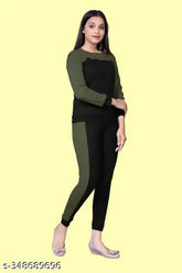 Multicolor striped cotton blend women's summer tracksuit, activewear with long sleeves and leggings bottom - imported lycra stretch fabric for comfort