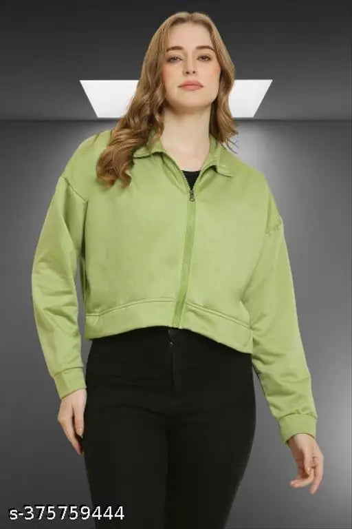 Warm Canidae Women's Classic Fit Fleece Crop Jacket, available in Plus Size & Regular Sizes (S to 10XL) for casual and winter wear with jeans or leggings